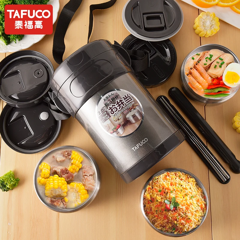 2020 New arrival 2.0L stainless steel food container vacuum insulated metal tiffin carrier thermal lunch box with bag