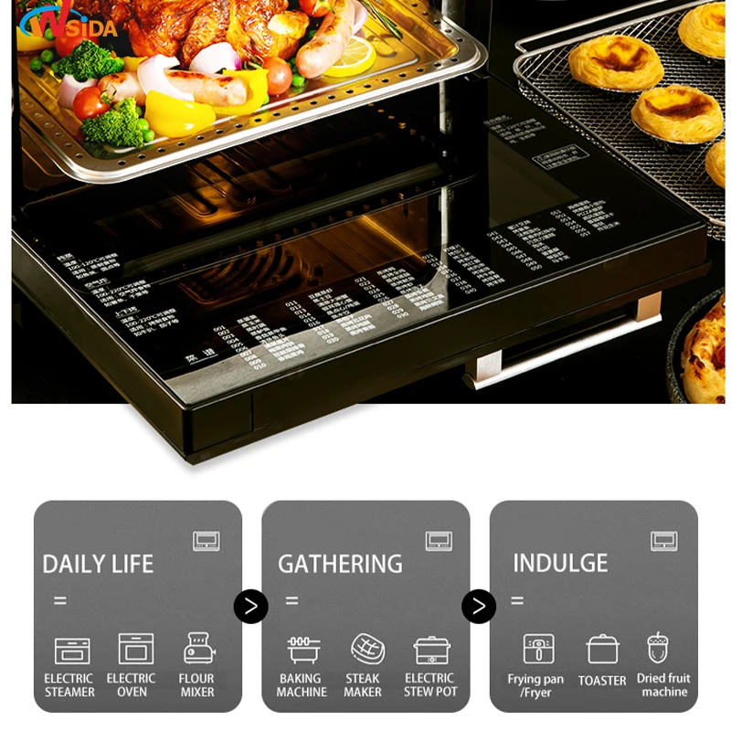 Wsida Electric Baking Oven Classic Electric  Food-Grade Electric Oven 2000W 22L 57 Star Choice Recipes Oven Air Fryers