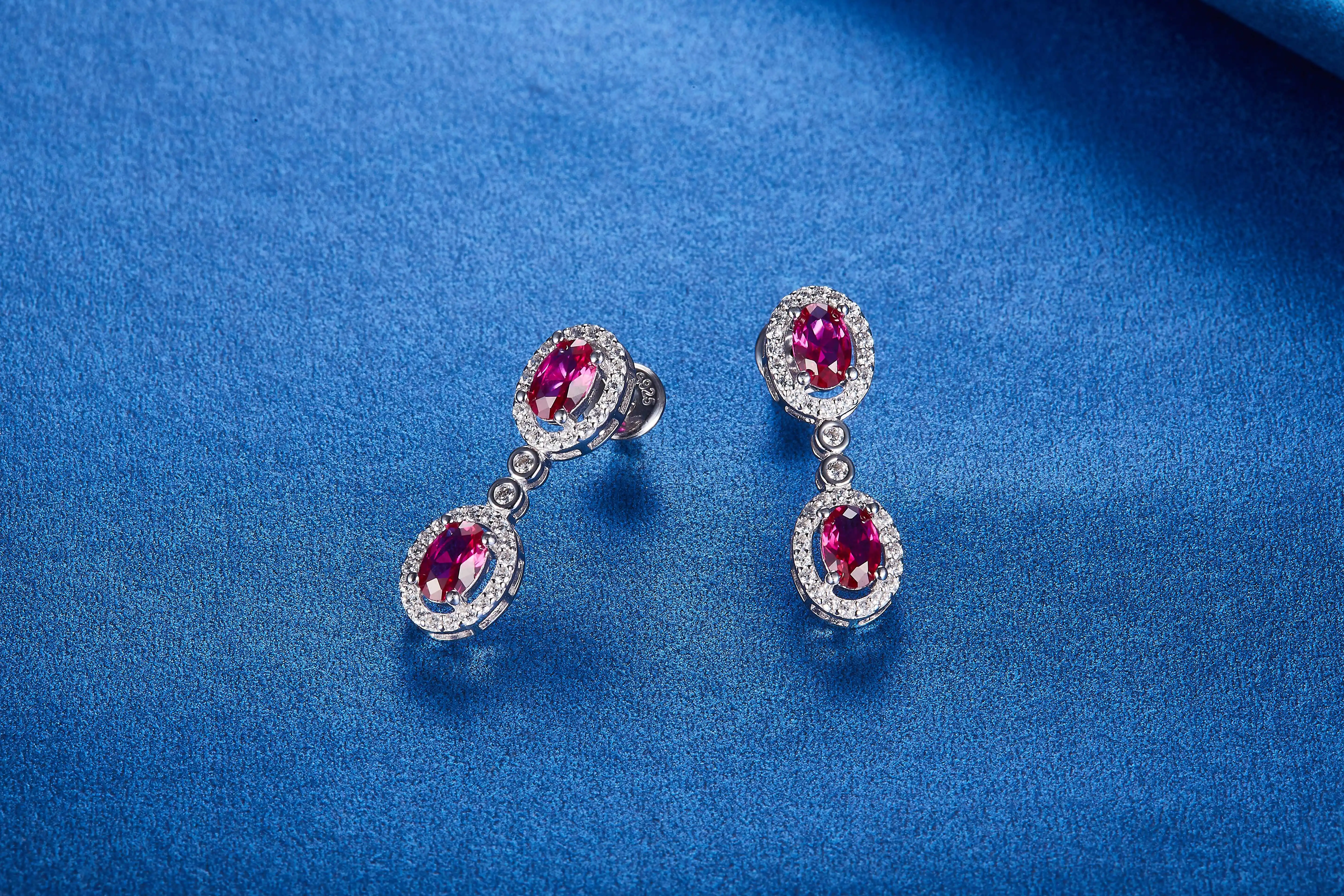 Custom 925 Sterling Silver 18K Gold Plated Classic Teardrop Shape Cubic Red Zircon Earrings Long Drop Dangle CZ Earrings