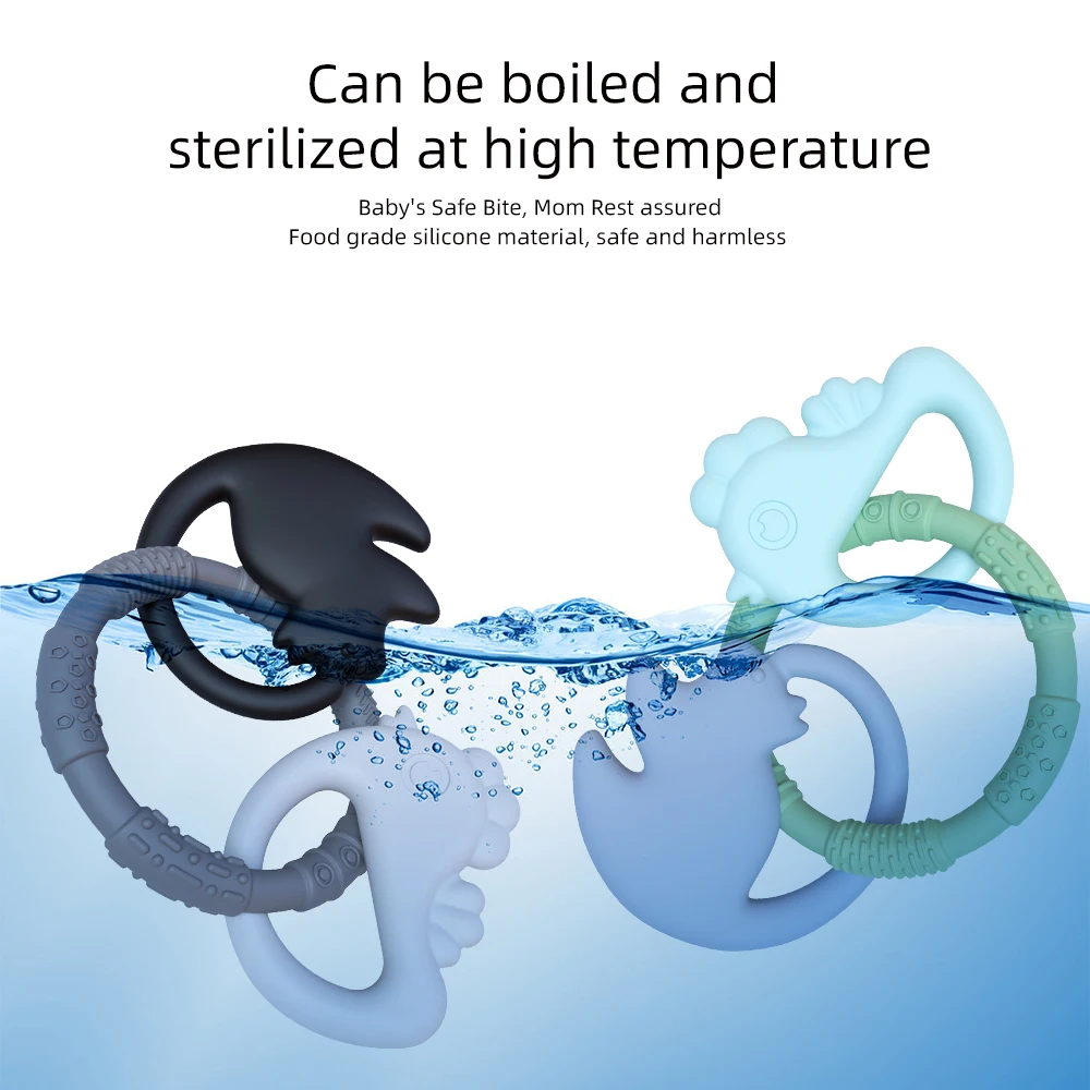 Customized 100% Food Grade Silicone Baby Ring 3-Piece Dental Glue Toy Set