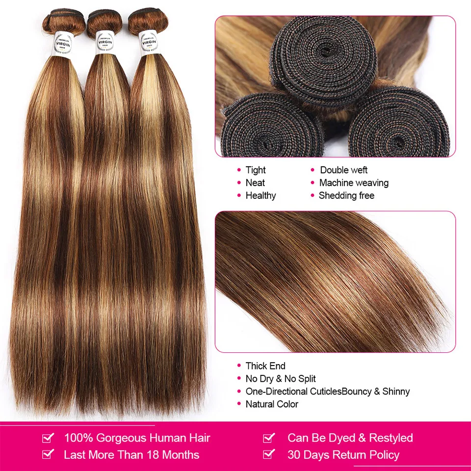 Eli Hair Highlight Bundles With Closure , Double Drawn Bone Straight Virgin Peruvian Woman Human Hair Bundles With Closure