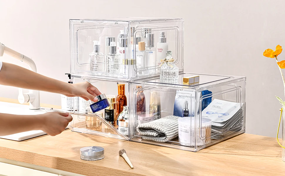 Sturdy plastic clear stackable display shoe boxes custom design transparent acrylic shoe case