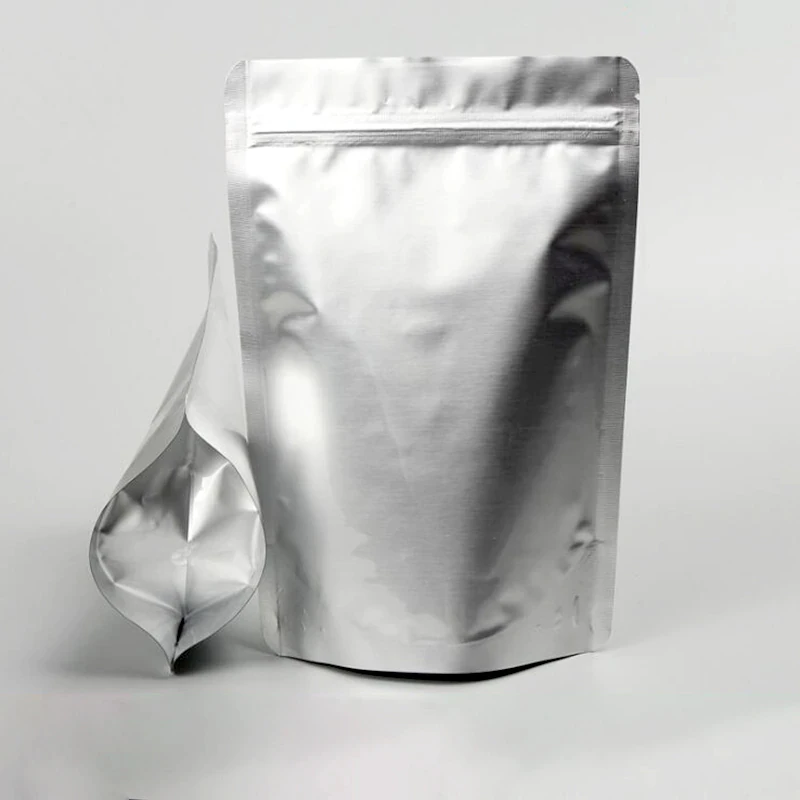 High quality mylar ziplock sealable silver aluminium foil bag pack alu resealable stand up pouch for food packaging
