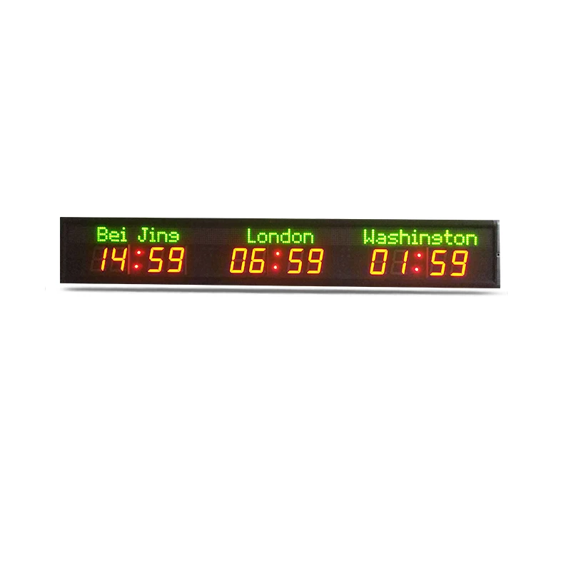 Customization Three City LED Clock Multi Time Zone Wall Mounted LED Display Electronic Clock Electric Carton Resin Square Modern