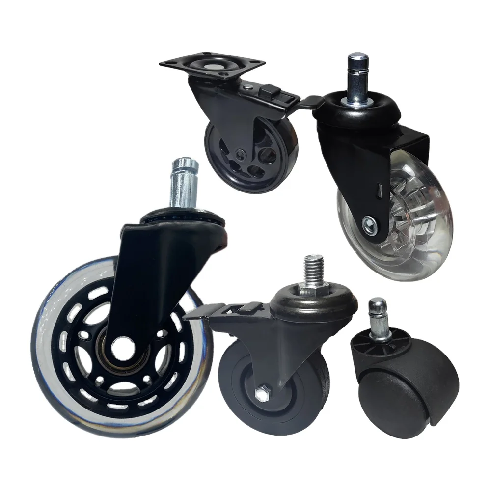 SQ Castor 75 mm black on black Office Casters Swivel trolley cart PU Wheel Vintage hollow caster for cabinet