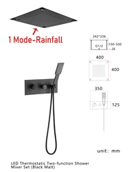 Luxury Thermostatic Big Shower Set LED Rainfall Waterfall Shower Head Massage Body Jets Handheld Shower