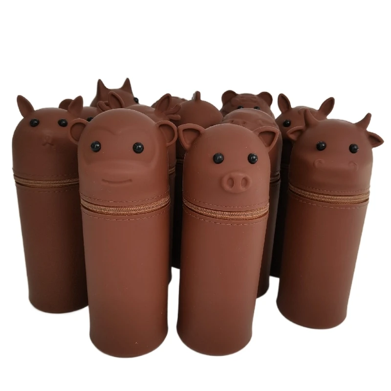 Custom Pen Pouch Zipper Pencil Case Silicone Extendable 12 Zodiac Cute Animal Bag For