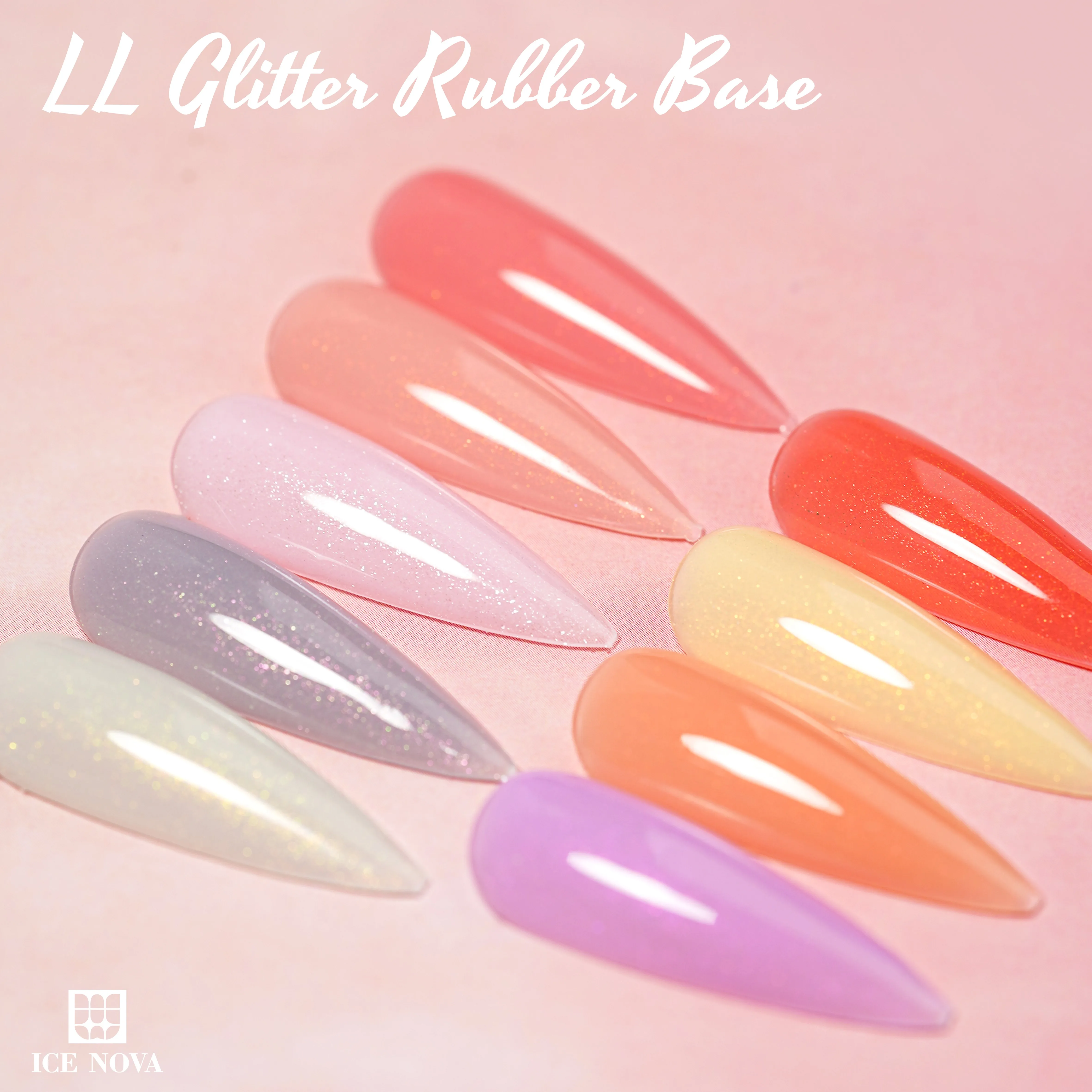 LL Glitter Rubber Base Uv Gel 60 Colors Transparent Nu de Gel Polish Soak Off Bbest Quality Natural Gel Rubber Base Coat