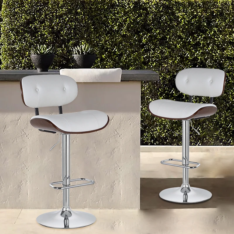 Luxury Bar Stool Mid Century Modern Hydraulic Lift Adjustable Leather Counter Height Bentwood Bar Stools