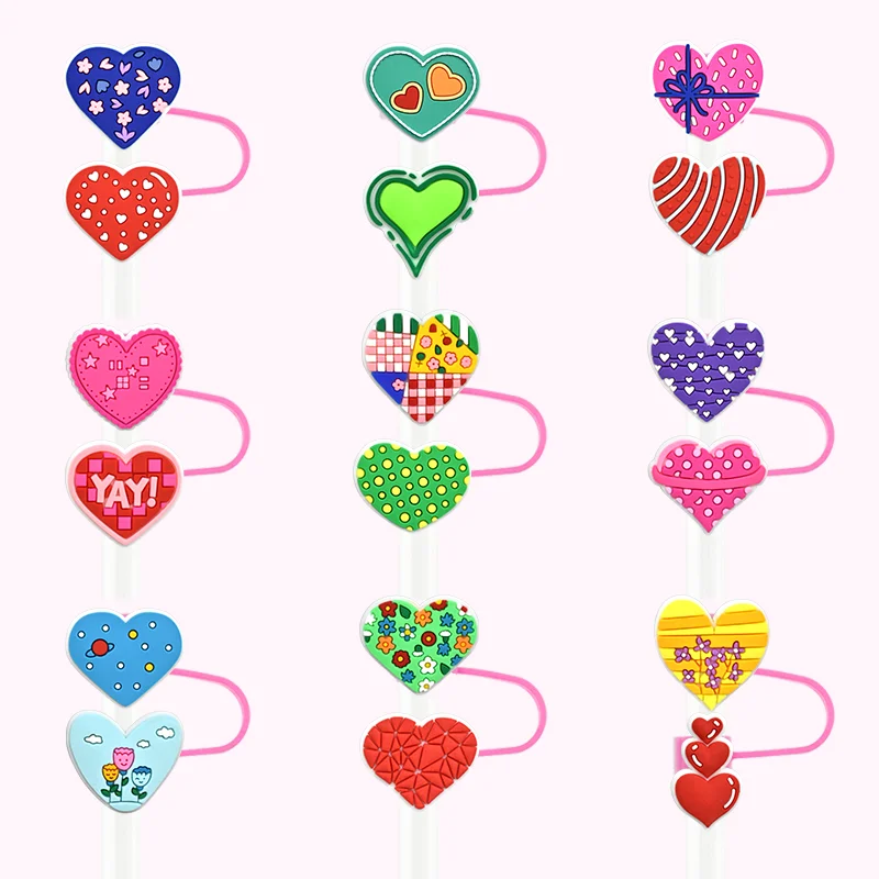Saint Valentin 2024 Eco Friendly Products Coffee Mug Straw Topper Charms Heart Straw Topper Valentines Tumbler Accessories