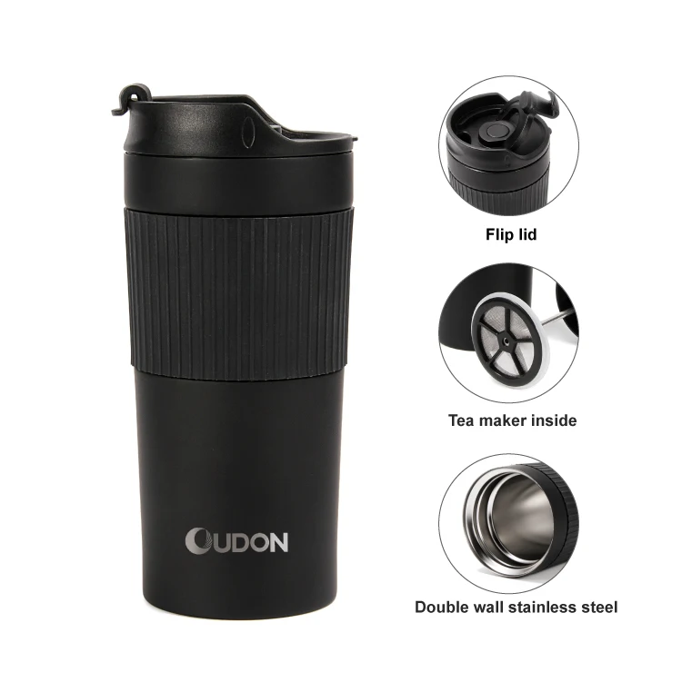 Oudon Travel Vacuum Insulated French Press Coffee Mug Tumbler with Coffee Press Plunger