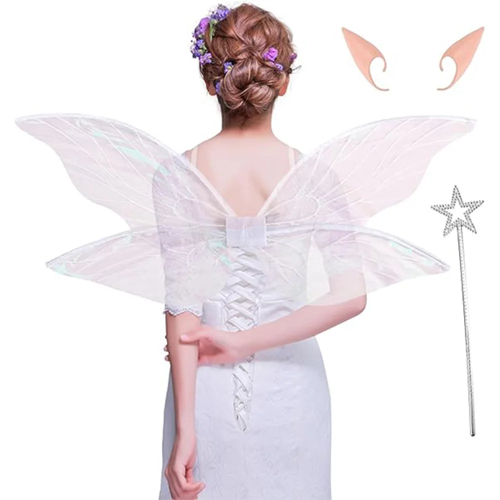 4PCS Butterfly Fairy Wing Decor Butterfly Fairy Wings with Elf Ears Dress Up Birthday Party Favors Costume Halloween Angel Wing