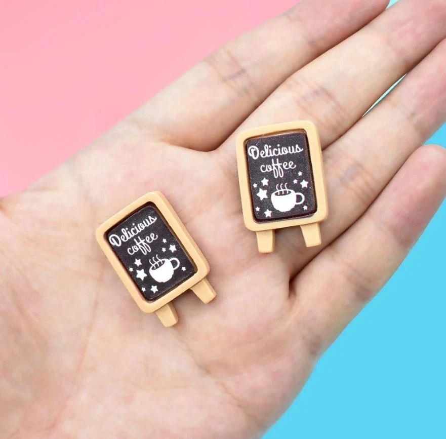  Resin Play Coffee Cup Dollhouse Dessert Signboard Ornaments Phone Shell Decoration