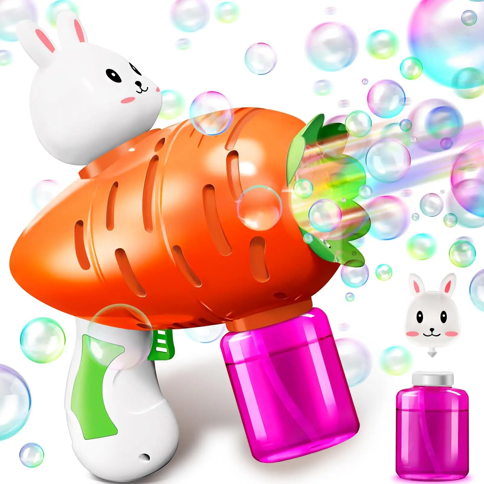 Outdoor Soap Water Toys 6 Hole Cute Rabbit Carrot Light Up Bubble Gun Toy Handheld Bubble Blower Machine Toys