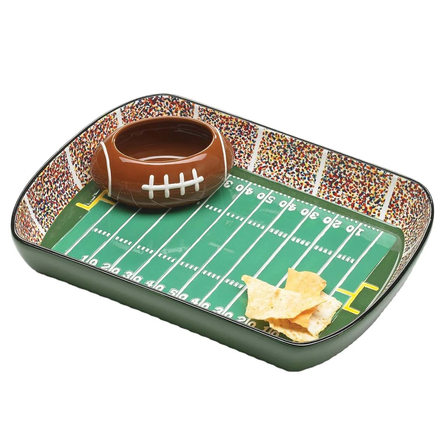 12.5 inch x 9.5 inch x 3.7 inch  ceramic football Stadium Chip And Dip Sports Serving Set for Football Gameday party