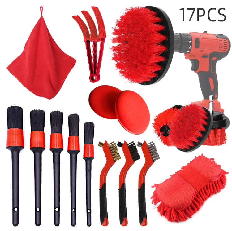 Soft Bristle Hair Brush Set Car Detailing Brush Supply Tools Automotive Package Boar Weight Material Cleaning