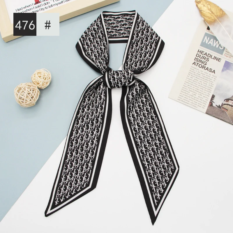 MIO Black and White Tie Scarf Polka Dot Striped Printed Neckerchief Ribbon Head Bag Hair Band for Women Girls