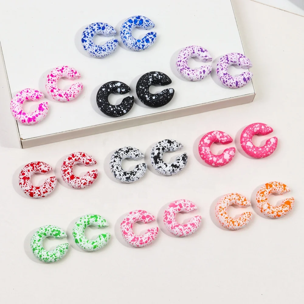 New Personality Earrings Colorful Spot Splash Ink Designer Art Cuff Earring WOMEN Fashion Jewelry Acrylic Ear Clip Hip Hop Party