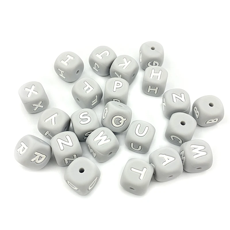 Custom 10mm 12mm Cube 26 Silicon Alphabet Beads Colorful Alphabet Letter Bead