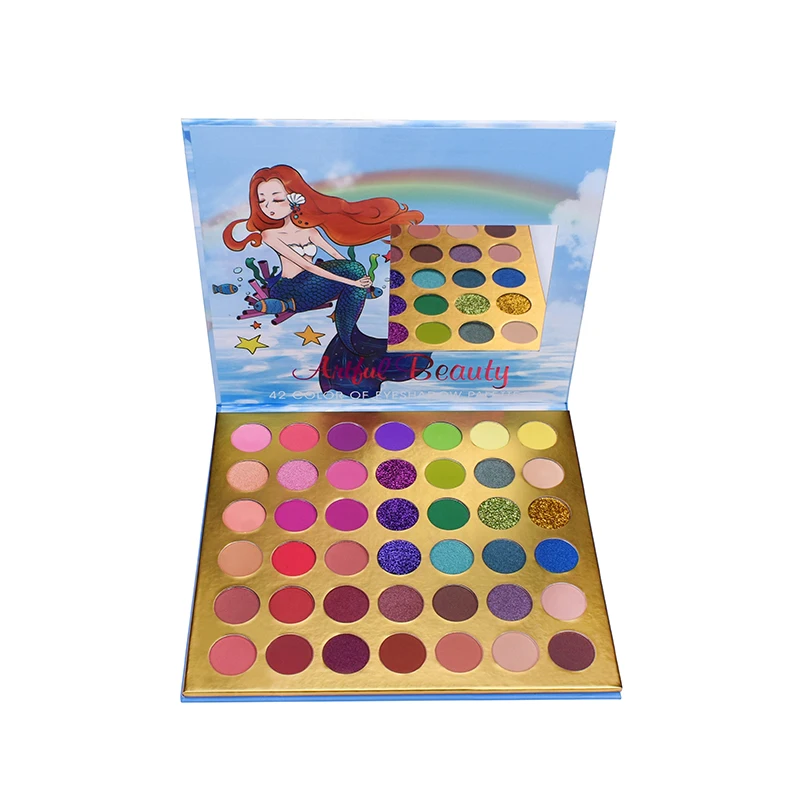 
42 Colors Mermaid Pigmented Eyeshadow Palette OEM Eyeshadow Waterproof Private Label Cosmetics 