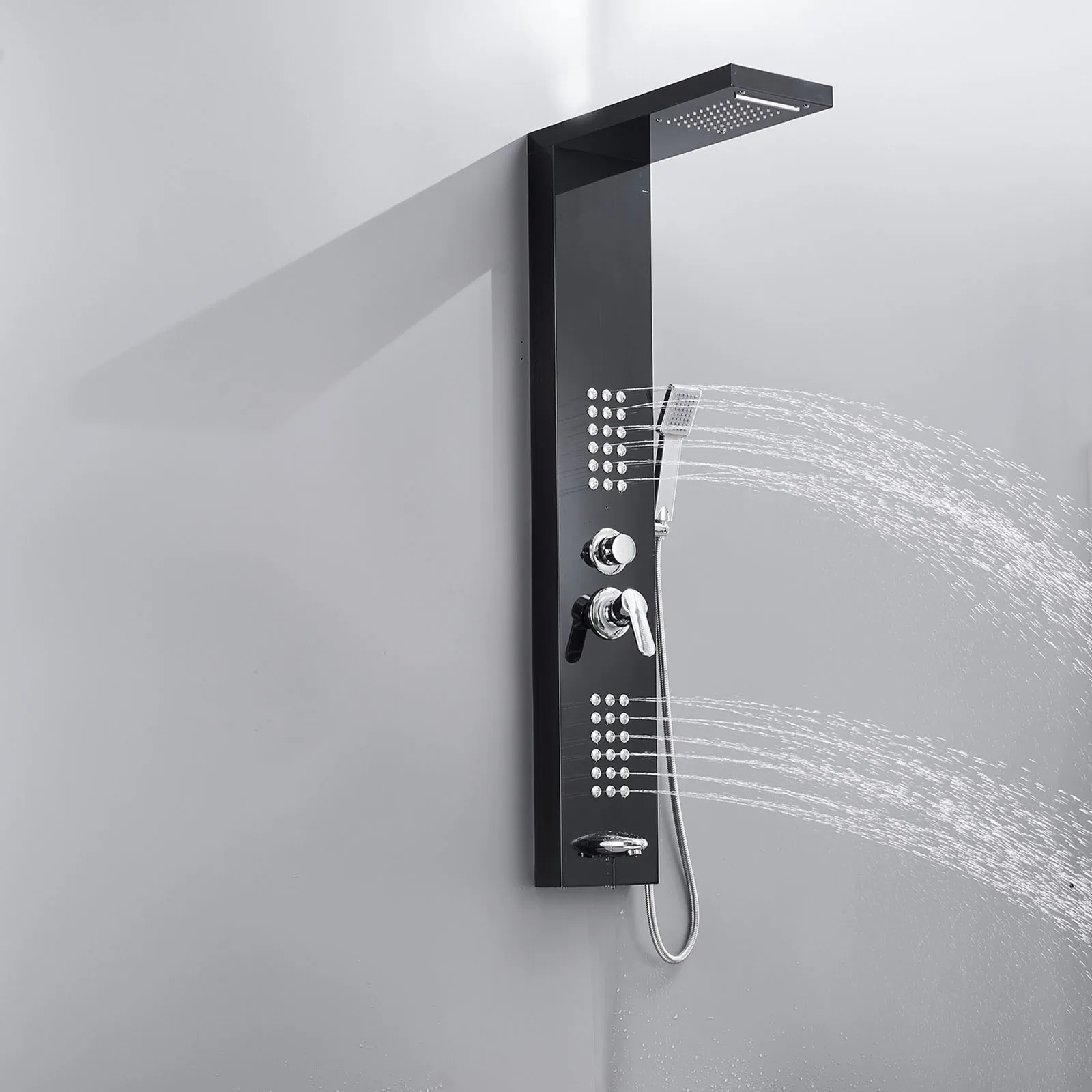 Fapully Modern Hotel Duchas Stainless Steel Massage Spa Rain Bathroom Wall Mount Shower Column Screen Panel Mixer Faucet System