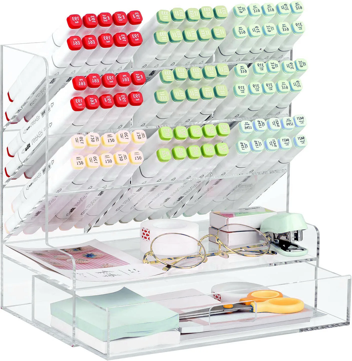 Multi-Functional Desk Organizer Pen Holder Stationer Acrylic Pen Organizer  for Office, School, Home,