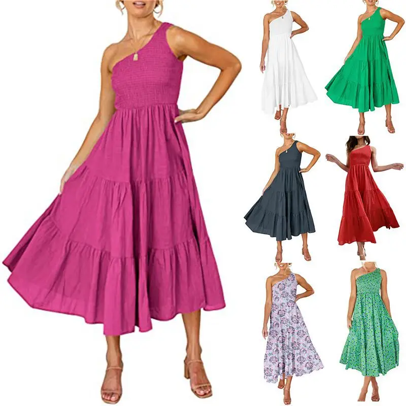 ZL1955 Hot sale of European and American sexy strap sleeveless solid color long dress with a big swing