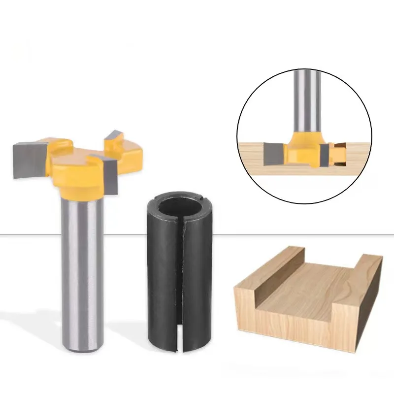 2pc 8mm Shank 3 Edge T Type Slotting Cutter Woodworking Tool Router Bits with Collet Chuck For Wood Milling Cutter Slot