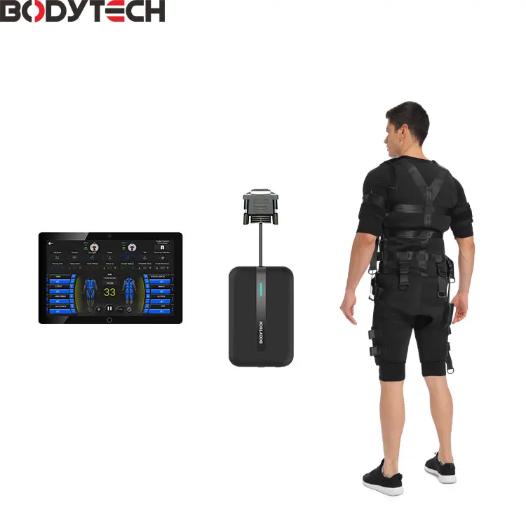 Ems electro stimulation training suit combines muscle and cardio workouts for gym
