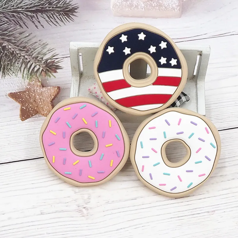 Promotion Donut DIY Baby Teether Shower Cartoon Necklace Chewing Pacifier Dummy Sensory Toy Accessories Chew Necklace