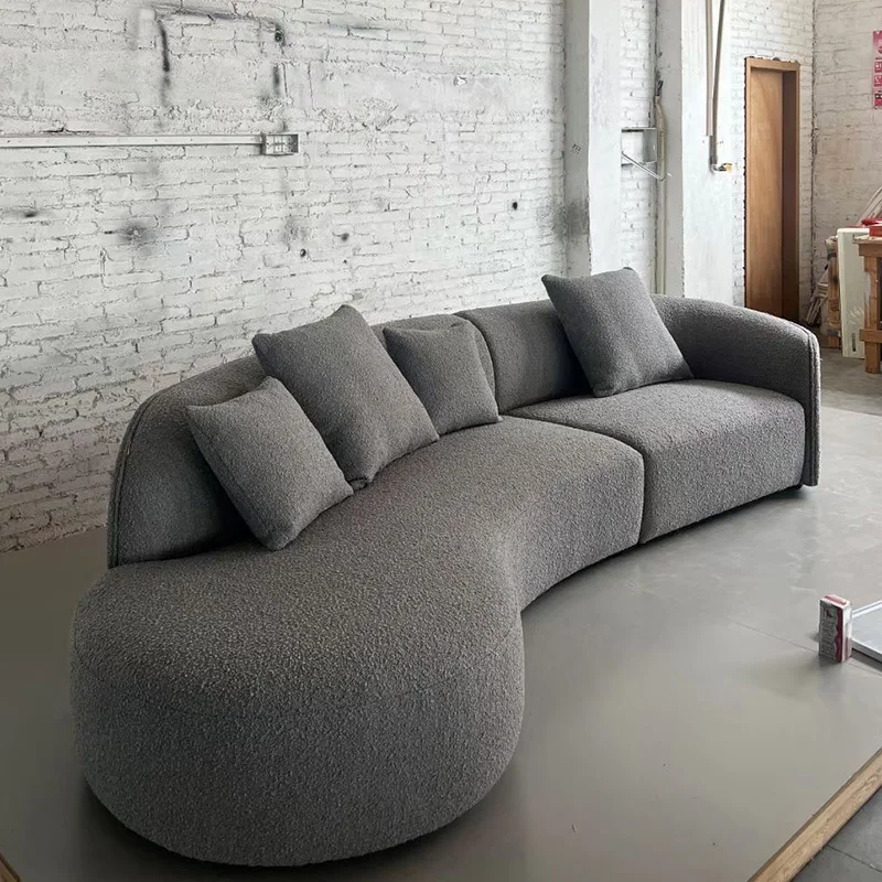 Modern grey velvet sectional couch sofa waiting for reception living room furniture 3 seater sofa sets shape curved boucle sofa