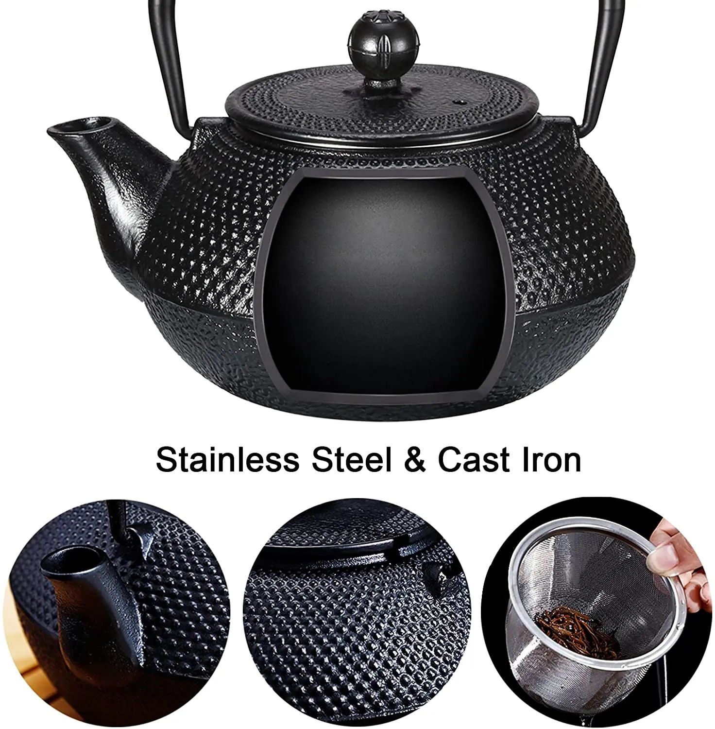Energinox Traditional Antique Japanese Black Teapot Cast Iron Tea Cup Set