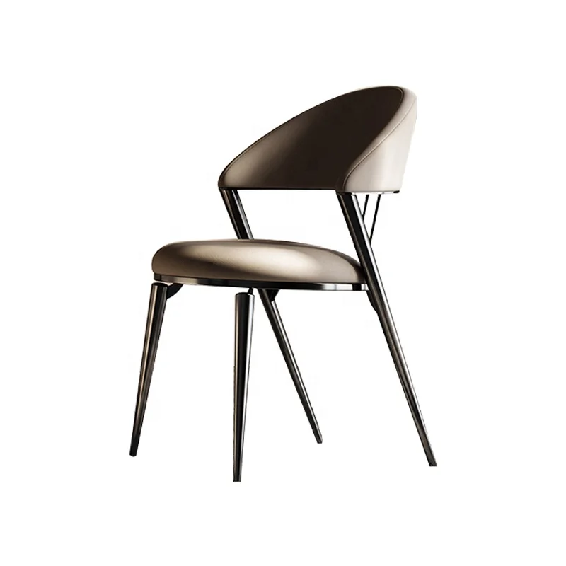 Italian Simple Hotel Restaurant Furniture Dining Chair Modern Design Backrest Stainless Steel Restaurant Leather Chair