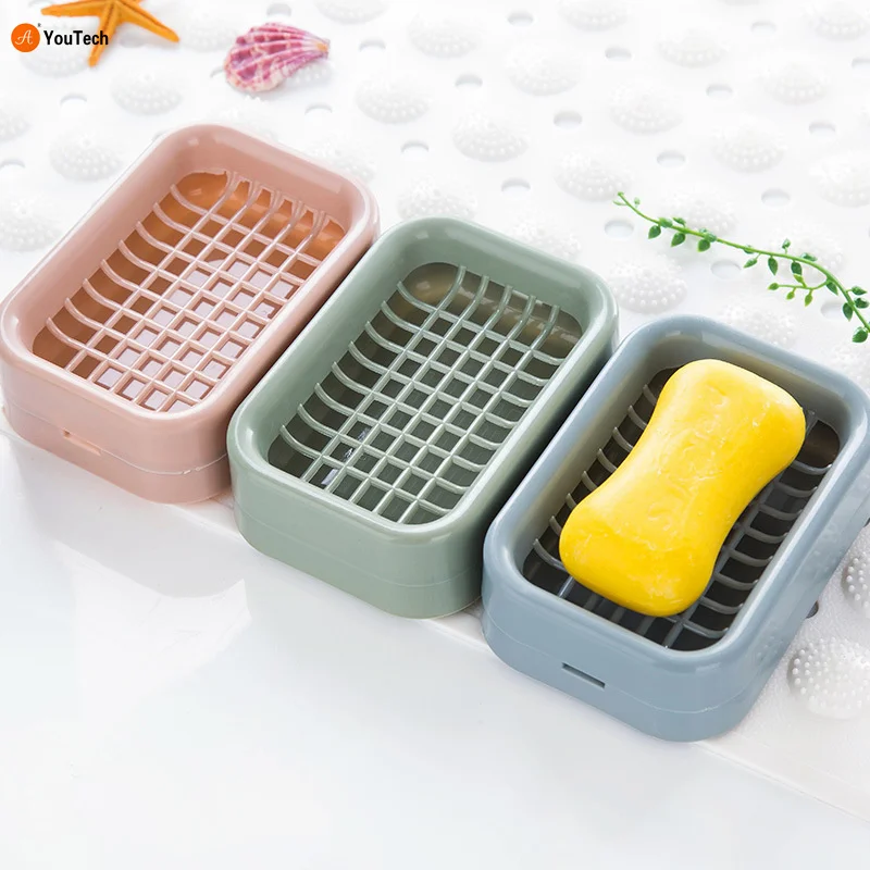 Bathroom Double Layer Grid Drain Soap Box Dish Storage Case Holder Container