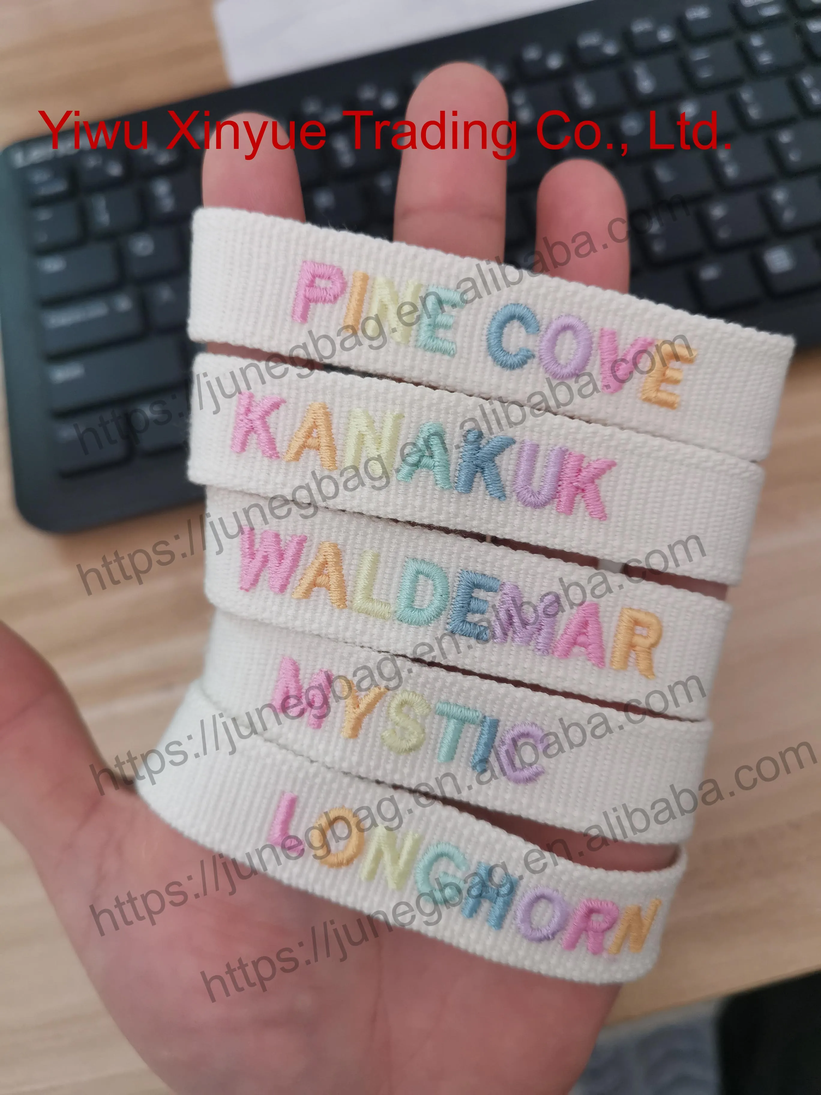 customized Design Colorful Woven name letters logo with 3D texts Handmade with embroidery friendship braided Men mama bracelet