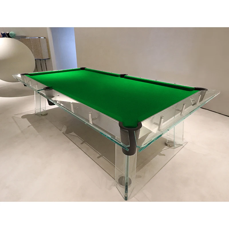 JS- 7 Feet. Black eight  glass Pool Table. Playing Field and Legs Made of Extra Clear Tempered Crystal