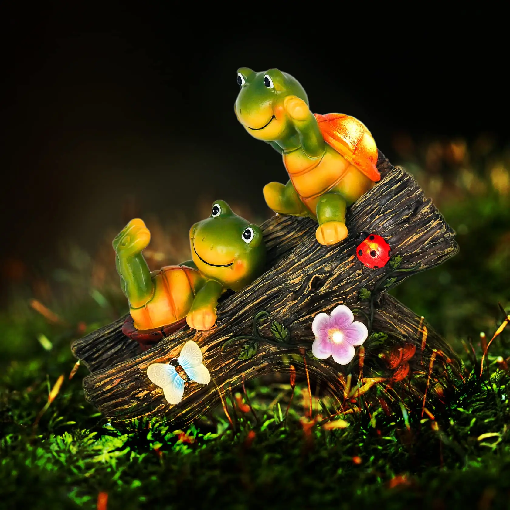 Garden Turtle Figurines Outdoor Decorations Solar Powered Sweet Frog Face Turtles Resin Statue