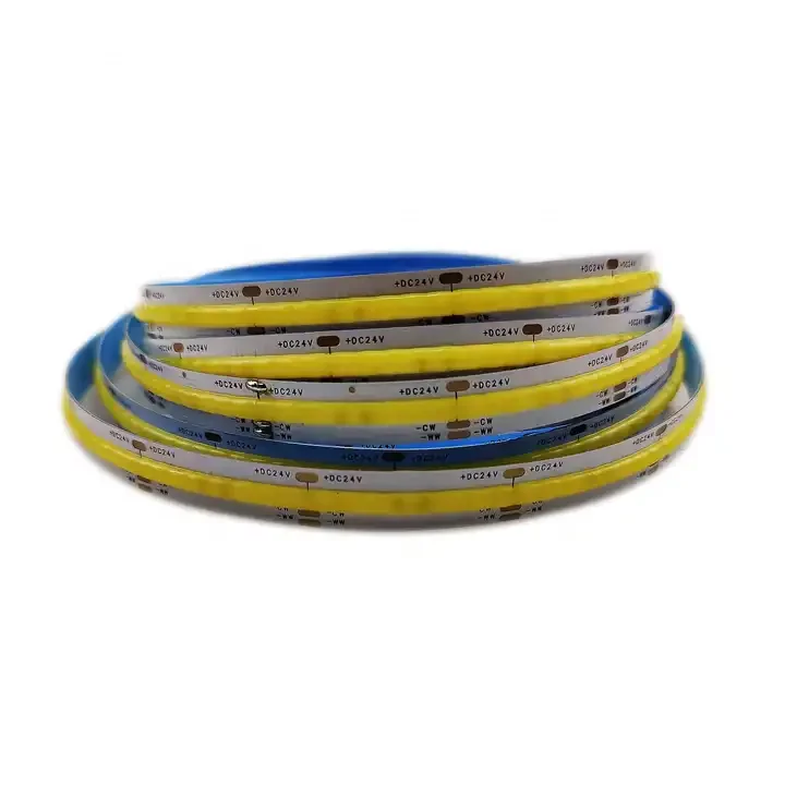 12V 24V CCT Changing Flexible Tape Rope Light Dimmable Flex White Dotless Luces Tunable Flip Chip FOB COB LED Strip