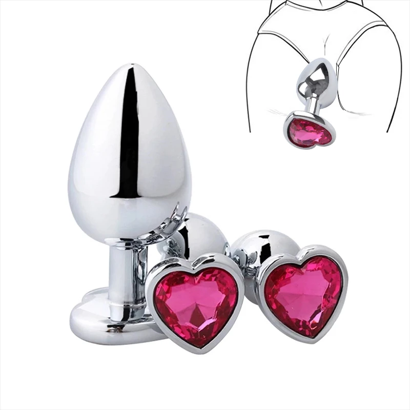 3Pcs/Set Metal Stainless Steel Butt Anal Plug Sex Toys Heart shape Crystal Jewelry G Spot Stimulator Anus Pussy Couple Sex Toys