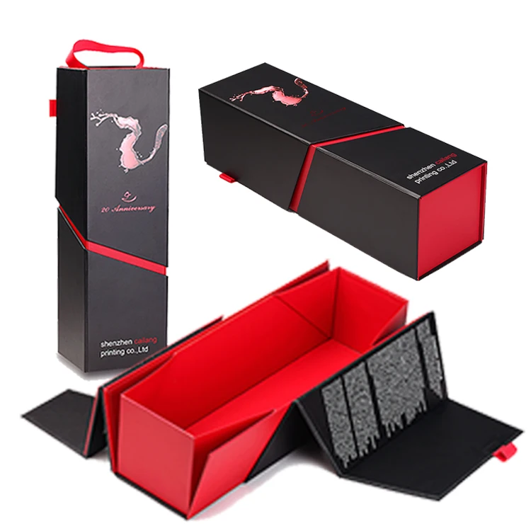 Lipack Custom Logo Printed Luxury Foldable Magnetic Single Champagne Red Wine Bottle Cardboard Gift Paper Packaging Folding Box