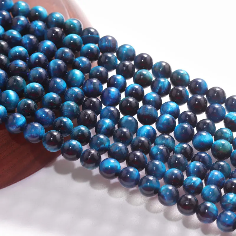 Natural Stone Blue Zircon Tiger Eye Round Beads 4 6 8 10 12 MM DIY bracelet Necklace For Jewelry Making