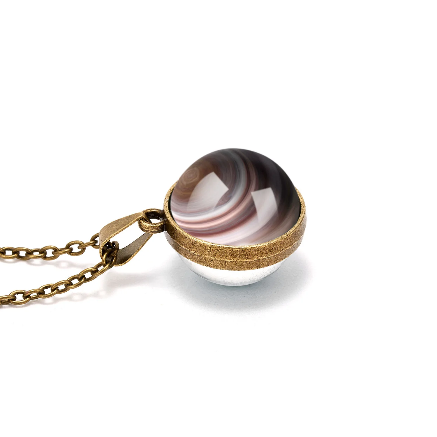 Crystal Ball Universe Mars Earth Saturn Planet Necklace Double Sided Glass Designer Solar System Nebula Galaxy Star Pendant XP