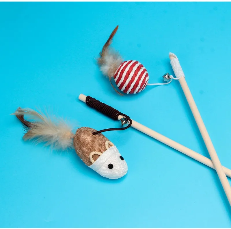 Cheap Cute Cat Interactive Teaser Toy With Bell Funny Cat Toys Interactive Teaser