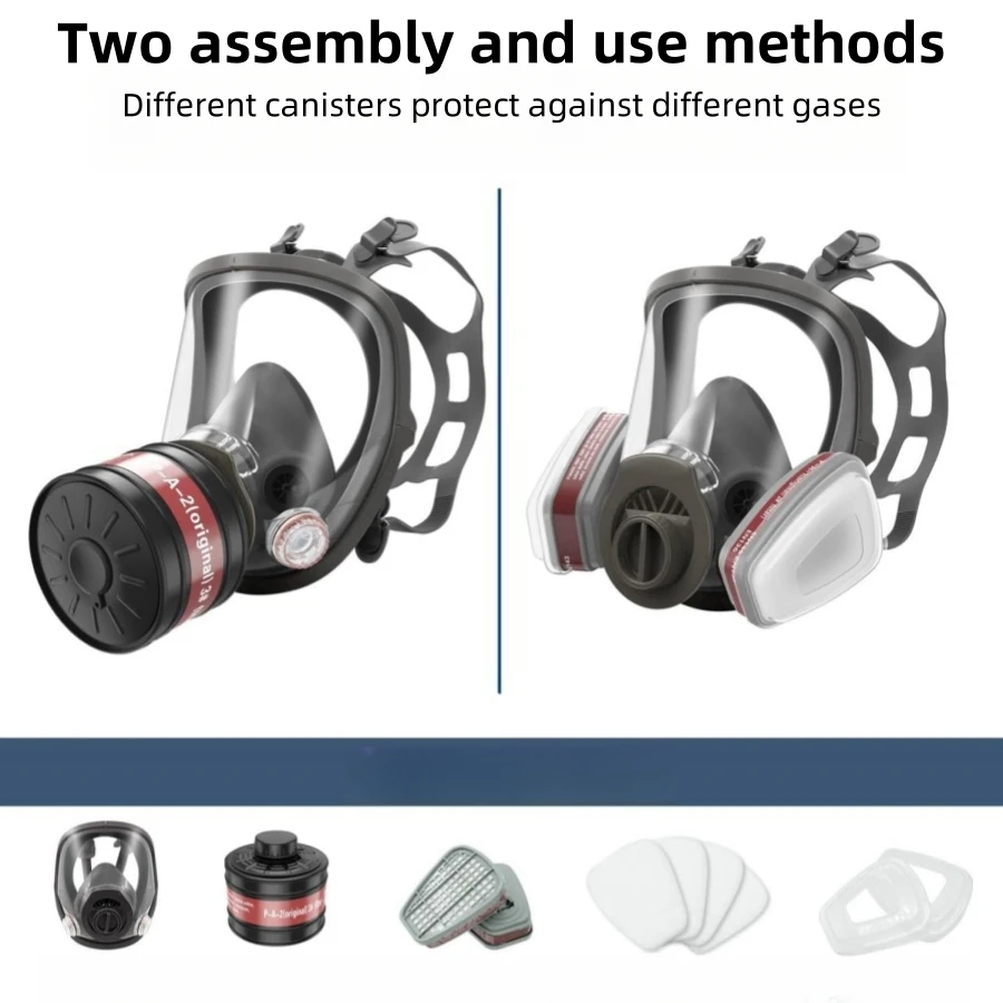 Double Connection Interface Breathing Full Face Protection Industrial Gas Mask Respirator