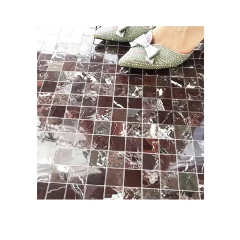 Rojo red marble mosaic square chips rosa natural stone wine red mosaic tiles kitchen back splash bath wall tiles