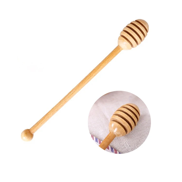 Factory Custom Logo Natural Log Honey Stick Wooden Long Handle Syrup Dippers Eco-Friendly No Wax Beech Wood Honey Dipper