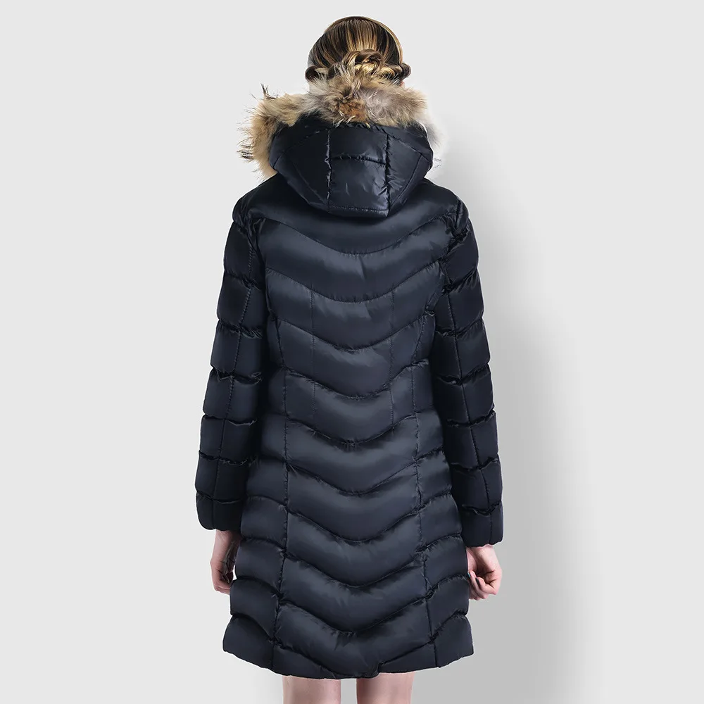 Women new winter long padding jacket ladies puffer jacket with fur hood