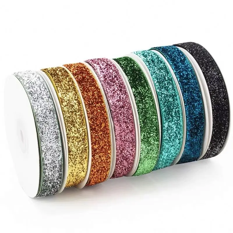 5/8' (16mm) Single Face Stretch Color Glitter Velvet Ribbon Elastic Fabric Nylon Material with Solid Pattern for Hair Band Gift