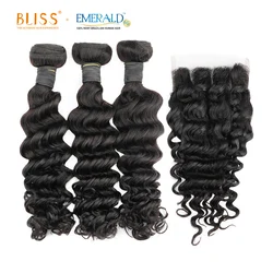 Bliss Emerald 3+1 Deep Wave Brazilian Human Hair Bundles Meches Humain 3 Bundles with Lace Closure and Frontal
