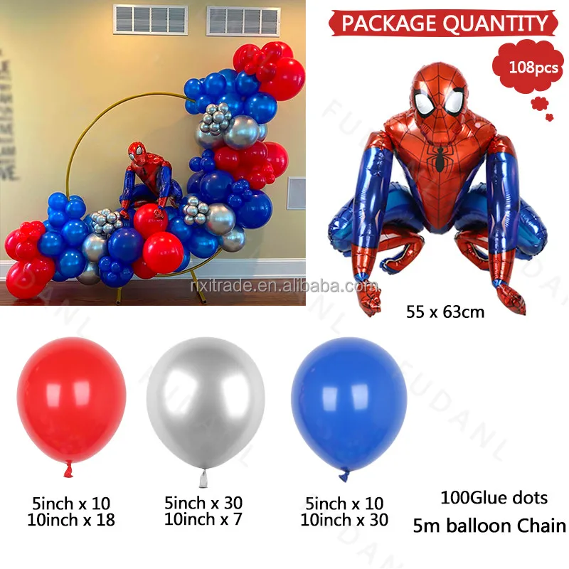 108pcs Arch Garland Red Blue Balloons Chain Set 3D Big Spiderman Foil Ballon Kids Boys Gifts Birthday Party Decorations Supplies
